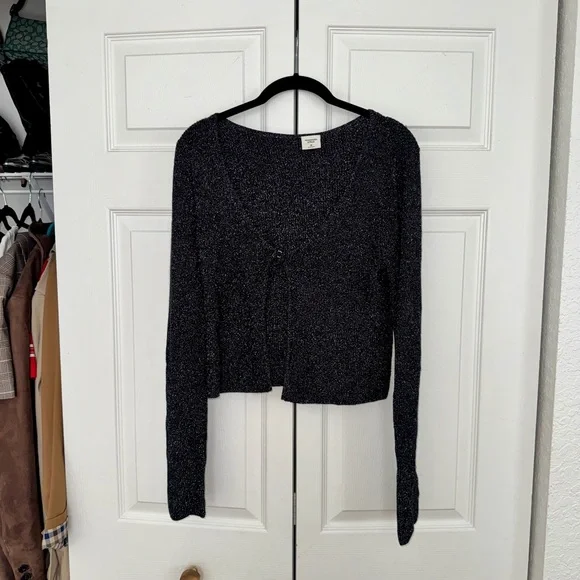 Abercrombie Black Glitter Open-Front Cardigan- Size Medium - Picture 6 of 10